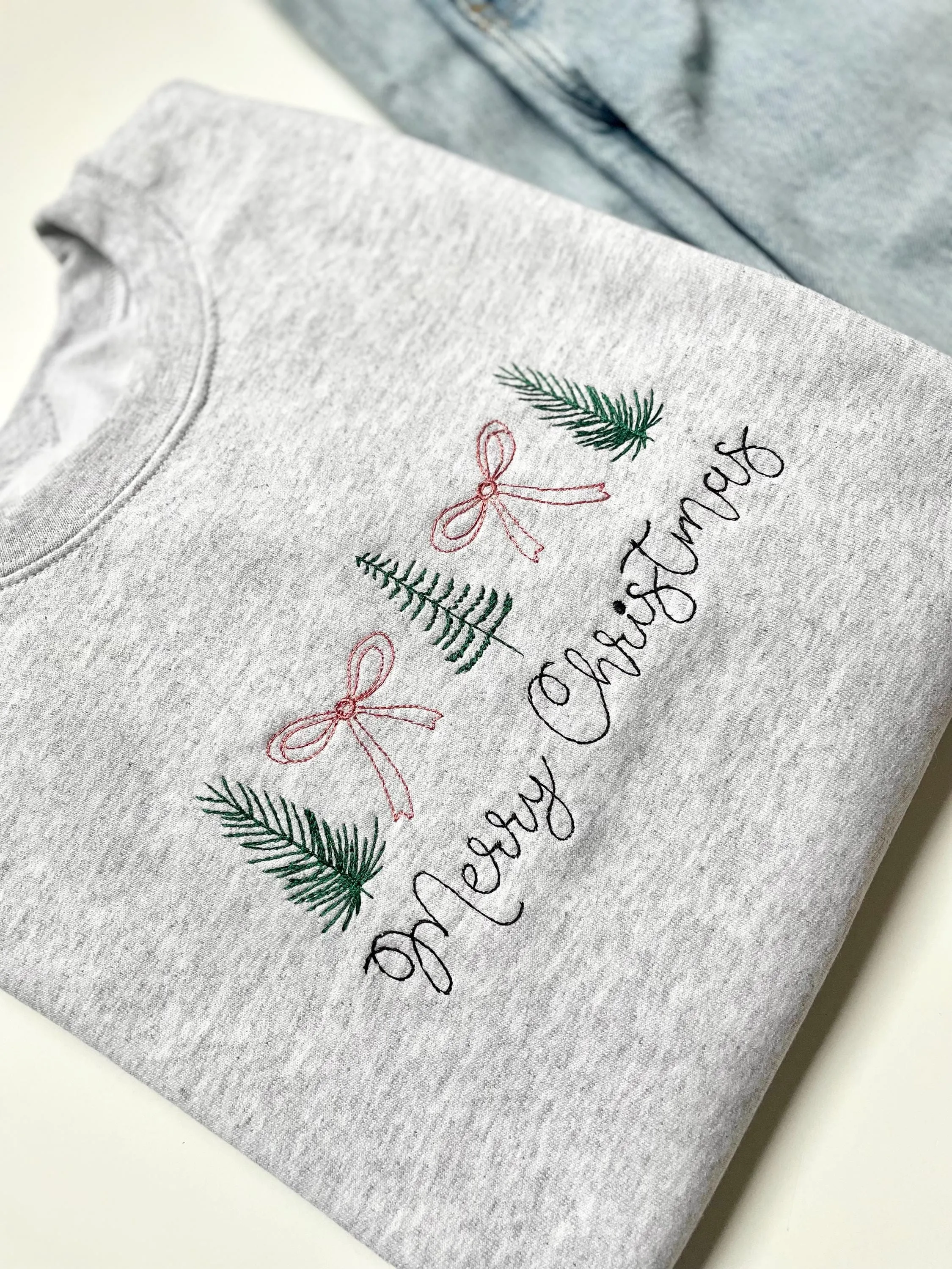 Embroidered Merry Christmas Sweatshirt - Christmas Gift for Her - Women's Festive Christmas Sweater