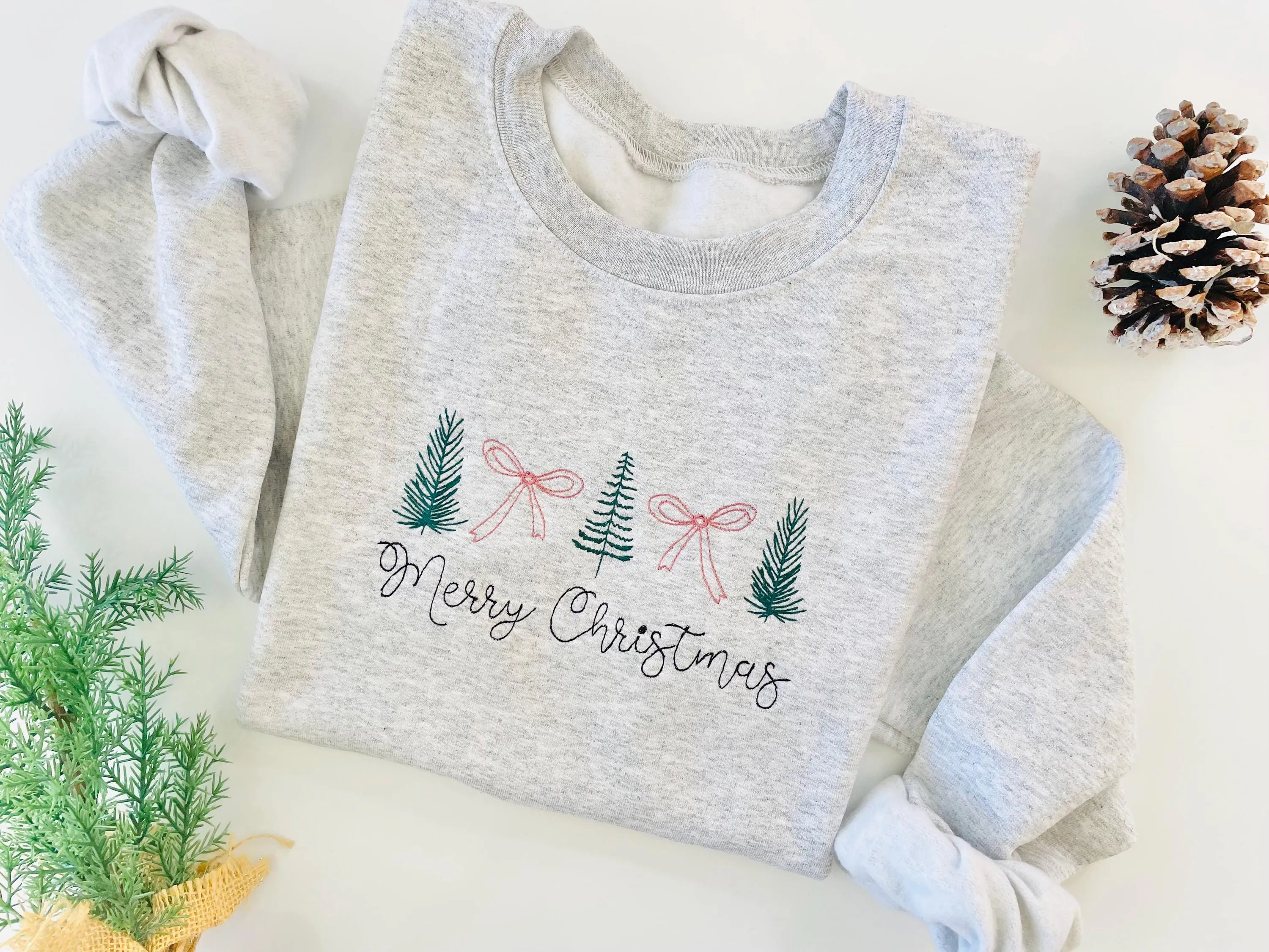 Embroidered Merry Christmas Sweatshirt - Christmas Gift for Her - Women's Festive Christmas Sweater