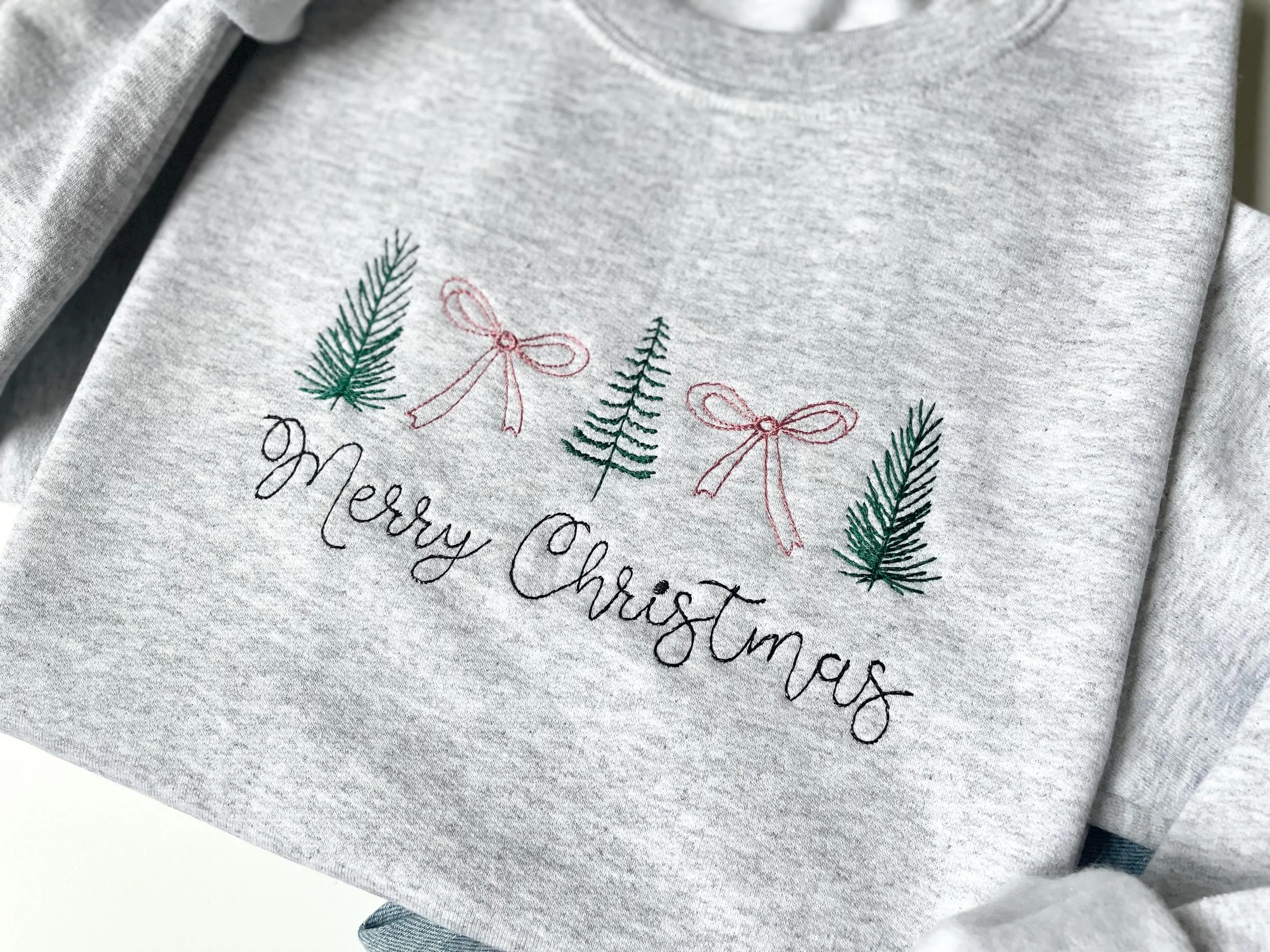 Embroidered Merry Christmas Sweatshirt - Christmas Gift for Her - Women's Festive Christmas Sweater