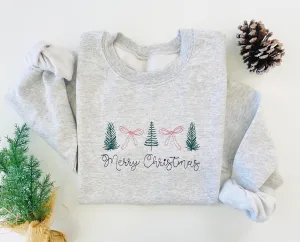 Embroidered Merry Christmas Sweatshirt - Christmas Gift for Her - Women's Festive Christmas Sweater