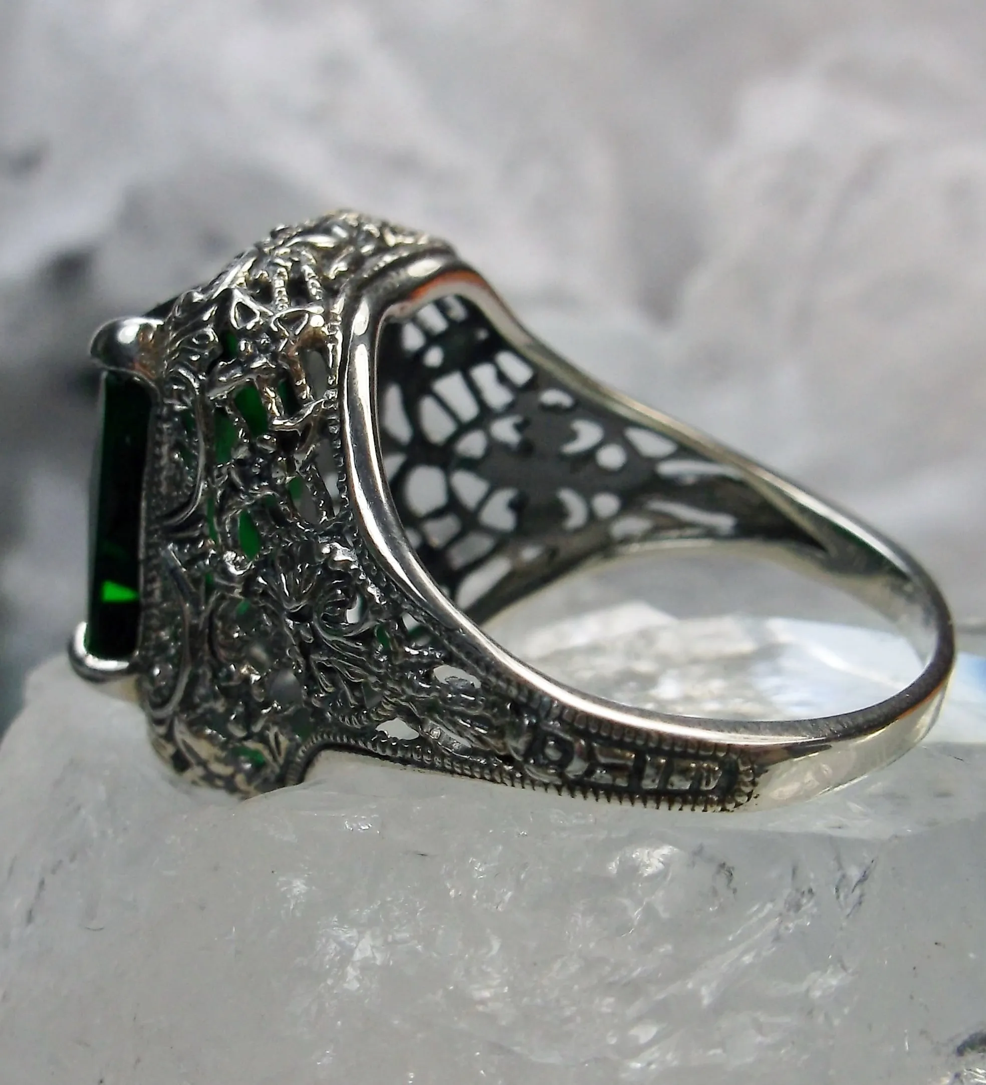 Emerald Autumn Ring, Rectangle Gem, Vintage Jewelry #D200