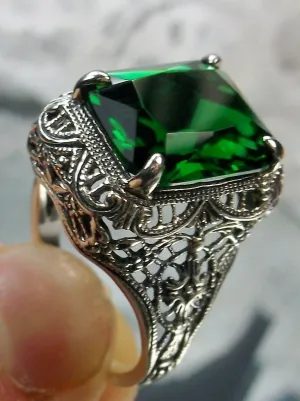 Emerald Autumn Ring, Rectangle Gem, Vintage Jewelry #D200