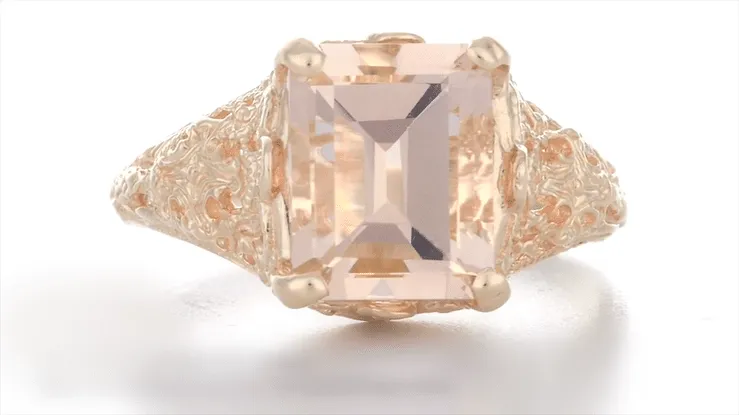 Emerald Cut Morganite Edwardian Filigree Engagement Ring in 14 Karat Rose ( Pink ) Gold