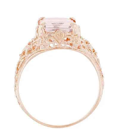 Emerald Cut Morganite Edwardian Filigree Engagement Ring in 14 Karat Rose ( Pink ) Gold