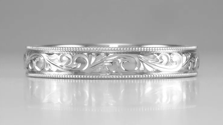 Engraved Acanthus Scrolls Victorian Platinum Wedding Band for a Man - 4mm Wide