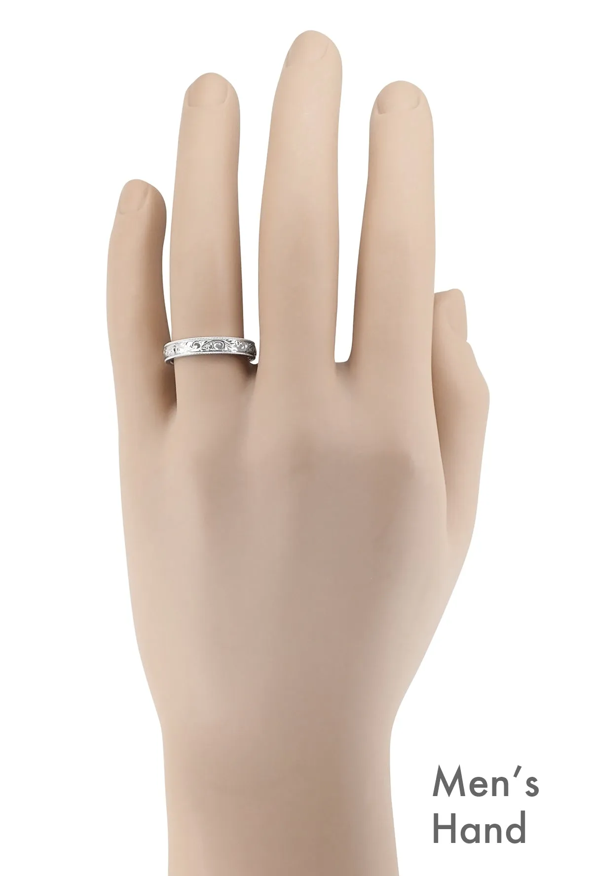 Engraved Acanthus Scrolls Victorian Platinum Wedding Band for a Man - 4mm Wide