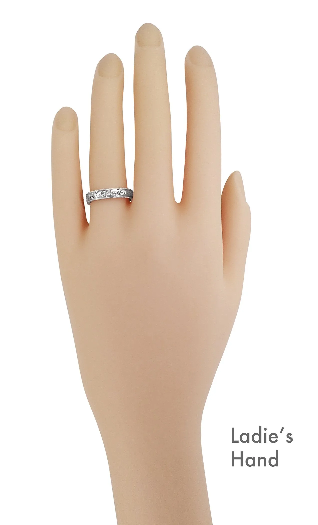 Engraved Acanthus Scrolls Victorian Platinum Wedding Band for a Man - 4mm Wide