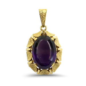 Estate 18k Yellow Gold Oval Amethyst Pendant