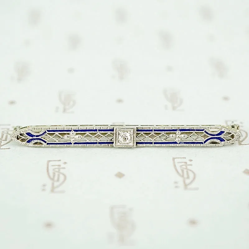 Exquisite Edwardian Diamond and Enamel Bar Pin