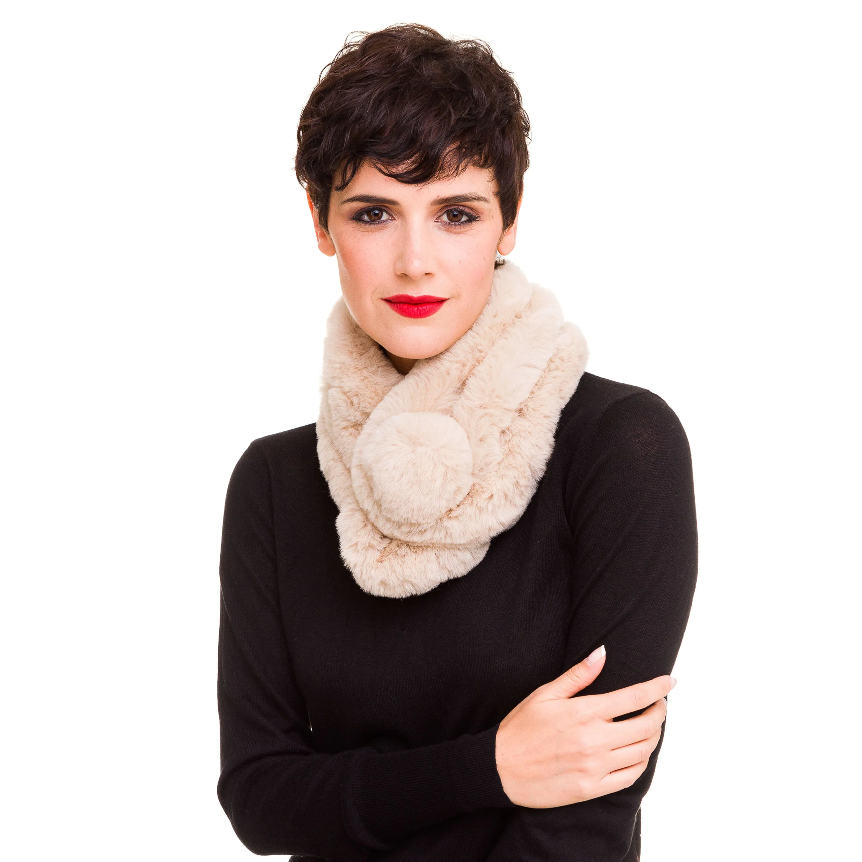 Faux Fur Collar Scarf for Women (Beige)