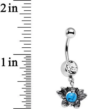 Faux Turquoise Clear Gem Delicate Style Dangle Belly Ring