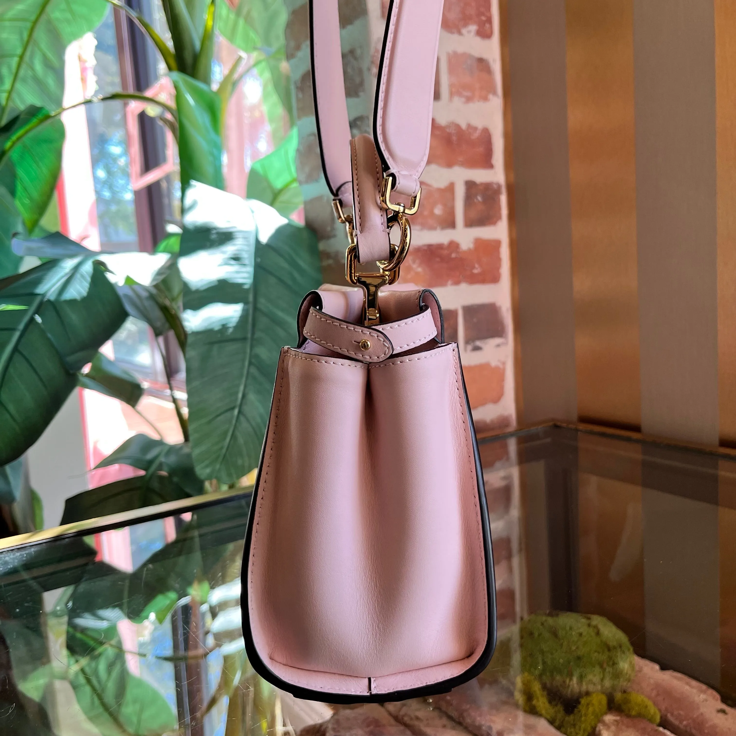 FENDI Peekaboo Mini Pink Calfskin Leather Peekaboo Top Handle Bag