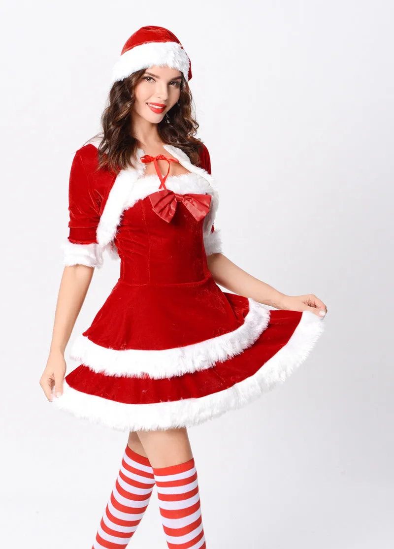 Festive Red Christmas Shawl and Nightclub Dress Set for a Bold Holiday Look
