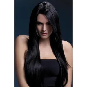 Fever Amber Wig - Black, Long Straight with Feathered Fringe