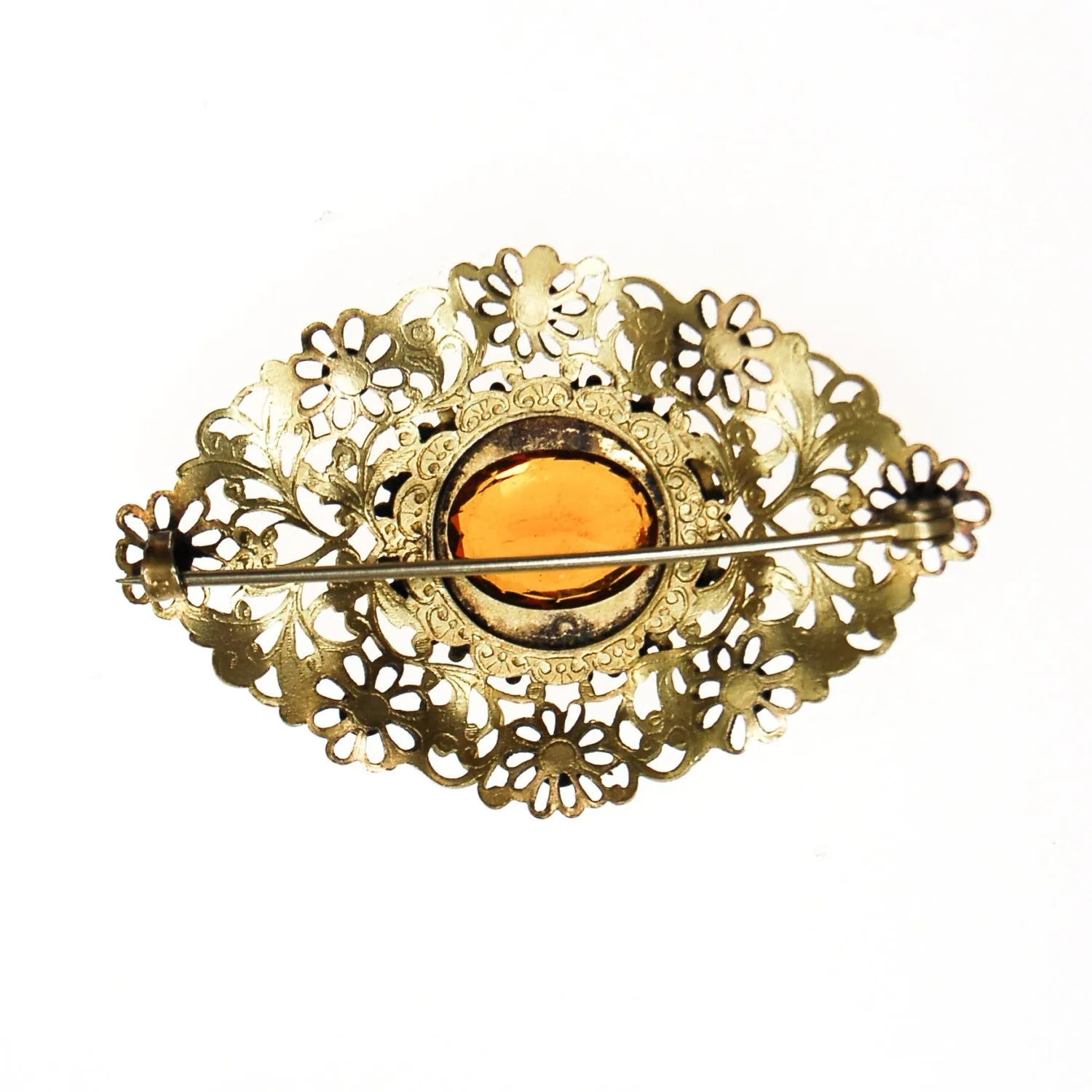 Filigree and Gold Citrine Crystal Victorian Sash Pin