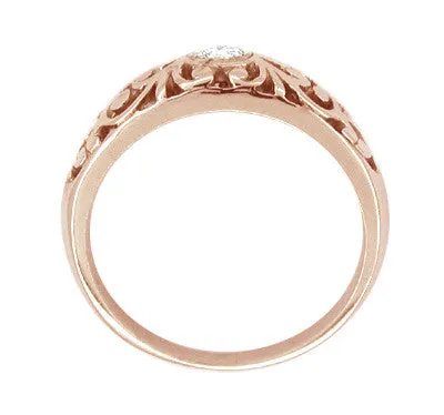 Filigree Edwardian Diamond Band Ring in 14 Karat Rose ( Pink ) Gold