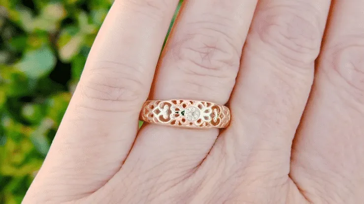 Filigree Edwardian Diamond Band Ring in 14 Karat Rose ( Pink ) Gold