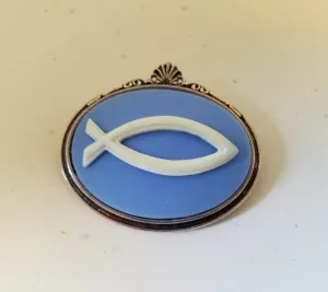 Fish Symbol Cameo Brooch