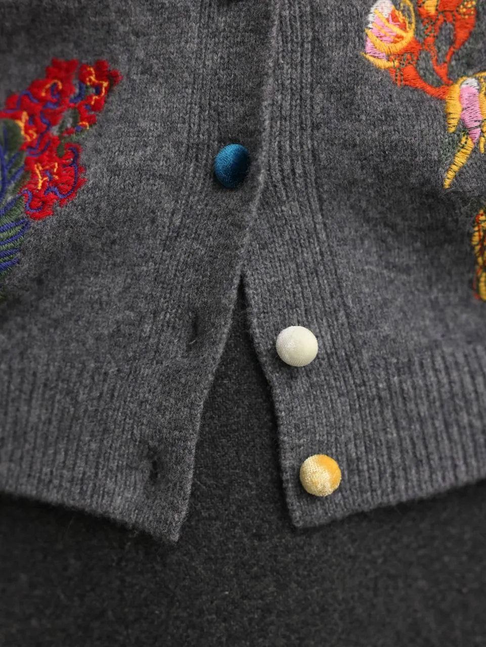 Floral Embroidered Grey Cardigan