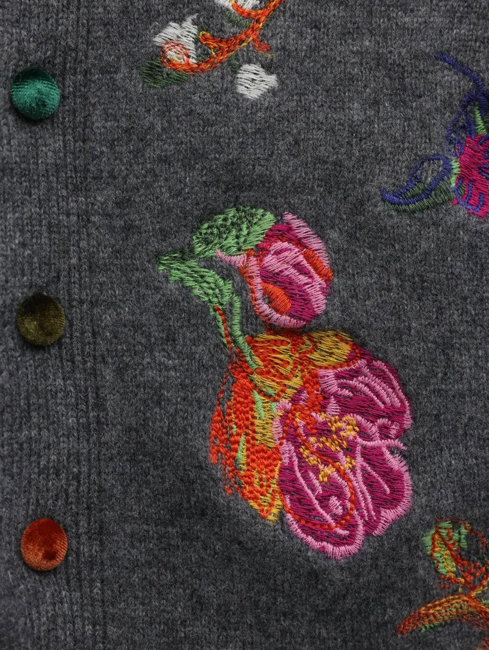 Floral Embroidered Grey Cardigan