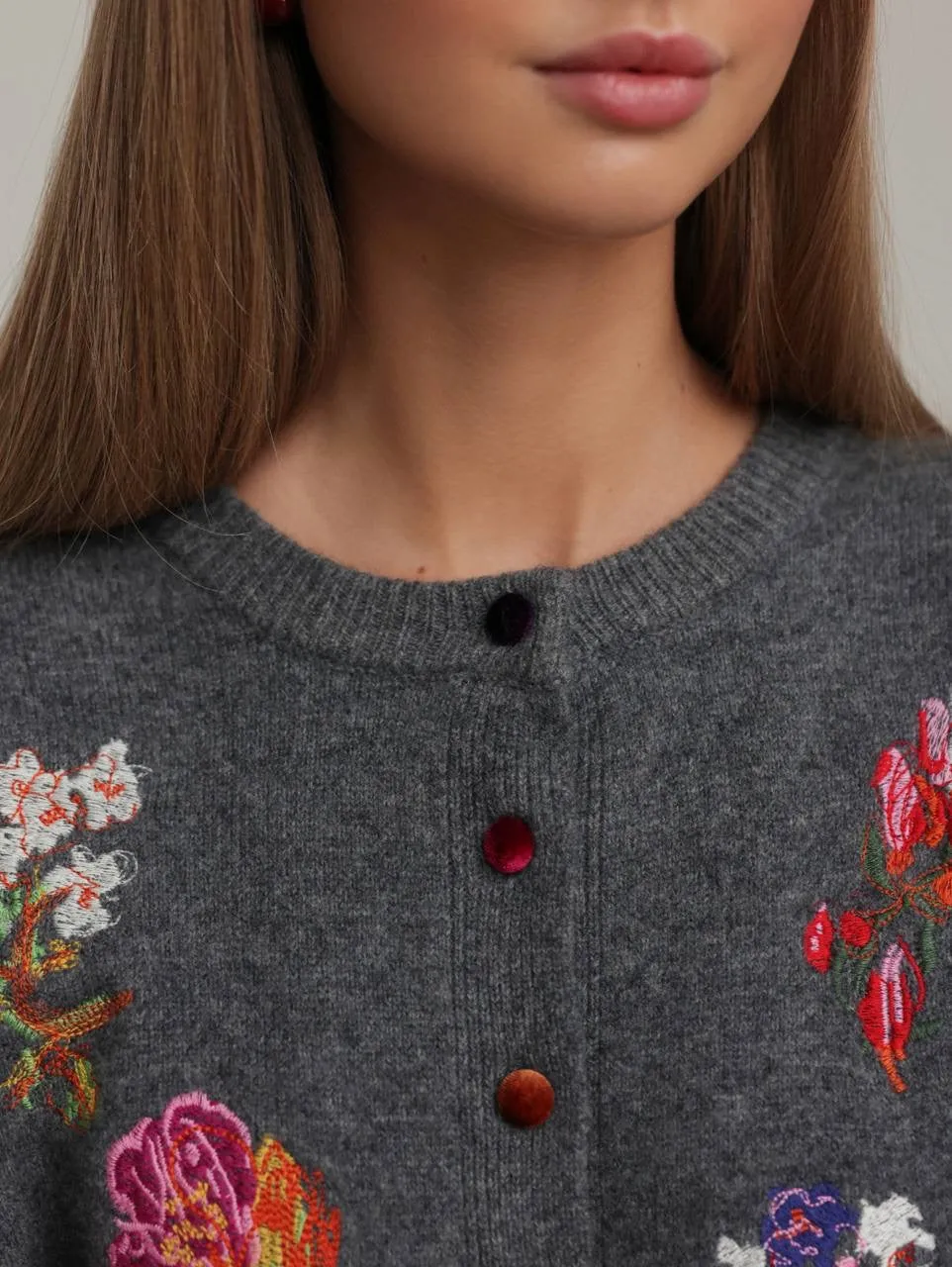 Floral Embroidered Grey Cardigan