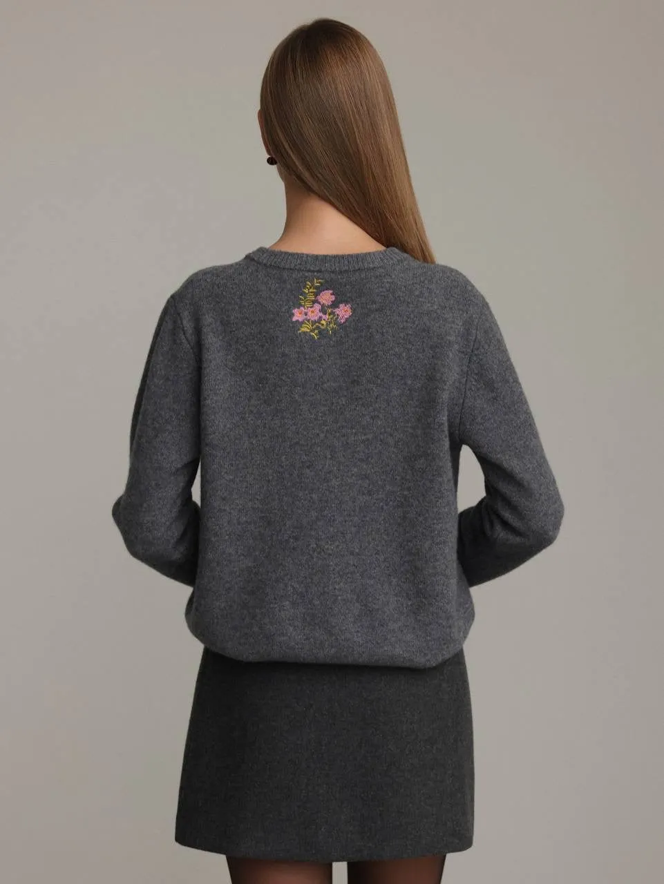 Floral Embroidered Grey Cardigan