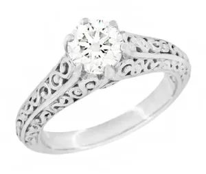 Flowing Scrolls 1/2 Carat Ideal Cut Lab Created Diamond Filigree Edwardian Engagement Ring in 14 Karat White Gold