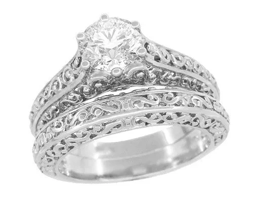 Flowing Scrolls 1/2 Carat Ideal Cut Lab Created Diamond Filigree Edwardian Engagement Ring in 14 Karat White Gold