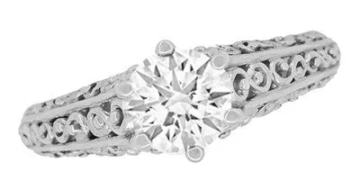 Flowing Scrolls 1/2 Carat Ideal Cut Lab Created Diamond Filigree Edwardian Engagement Ring in 14 Karat White Gold