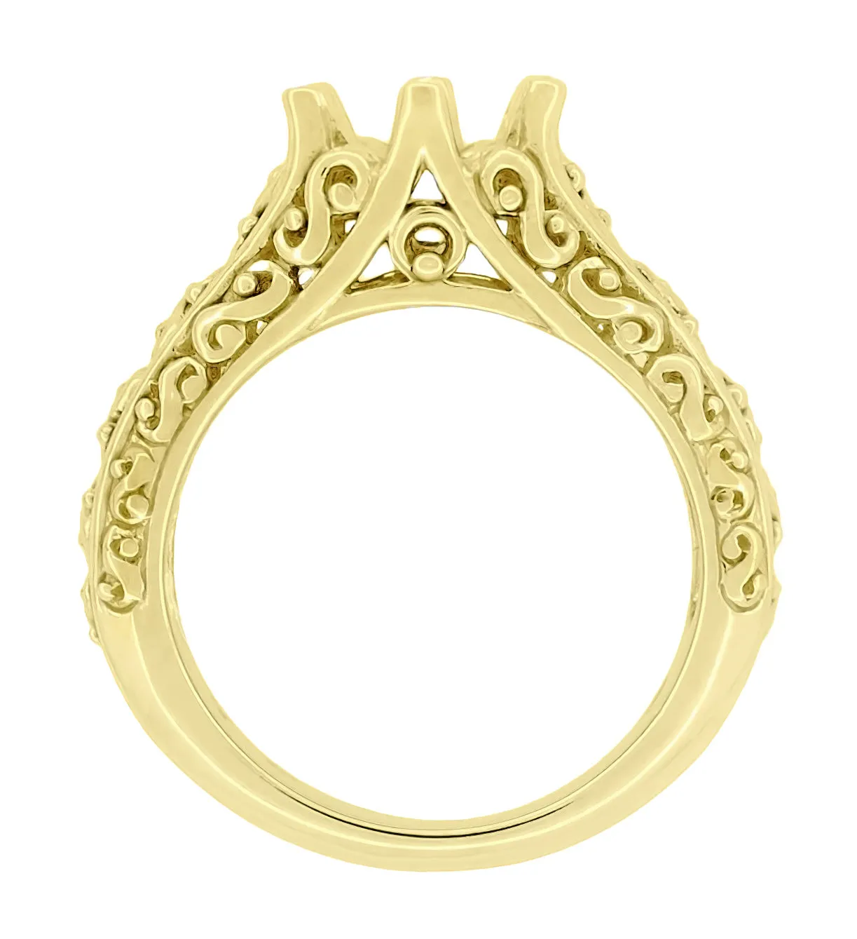Flowing Scrolls Edwardian 14K Yellow Gold Filigree Antique Style Engagement Ring Mounting for a 1.25 - 2.00 Carat Diamond