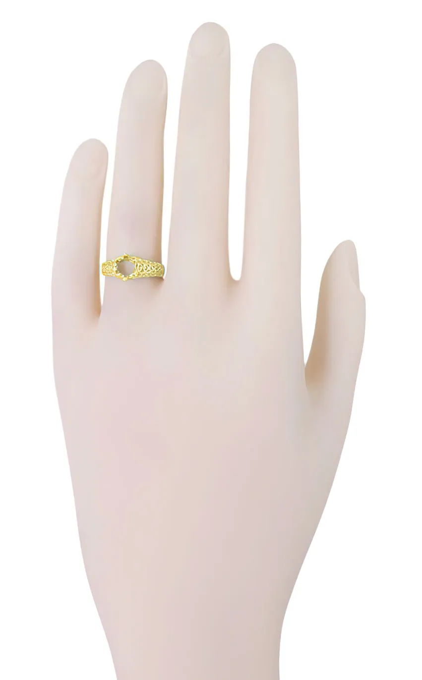 Flowing Scrolls Edwardian 14K Yellow Gold Filigree Antique Style Engagement Ring Mounting for a 1.25 - 2.00 Carat Diamond