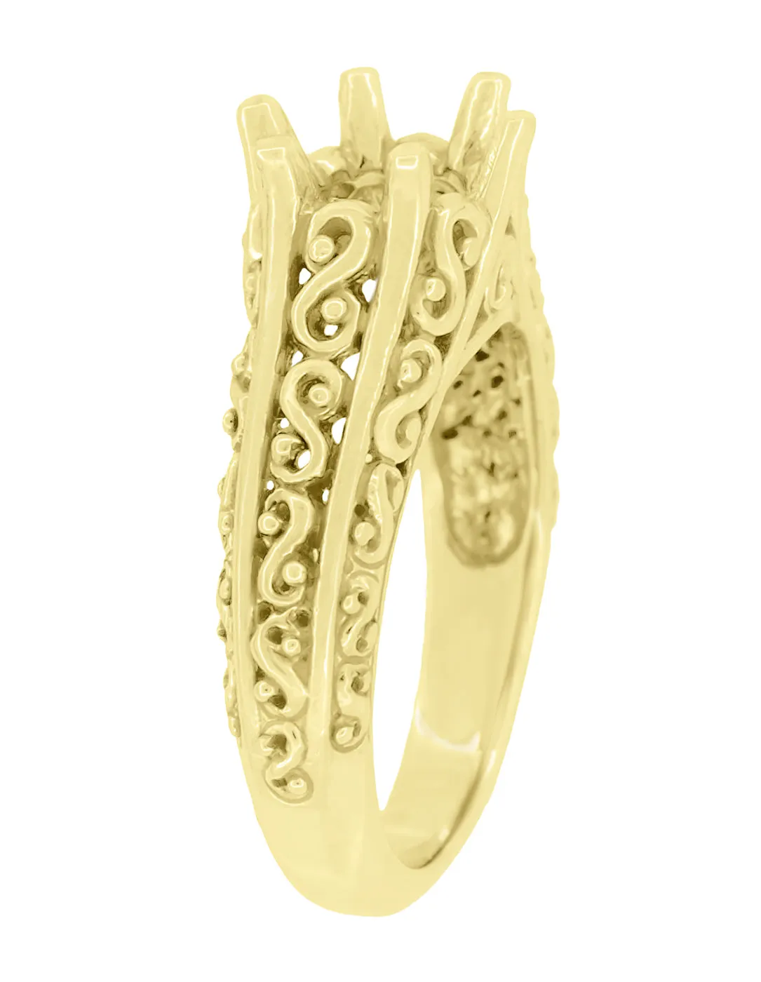 Flowing Scrolls Edwardian 14K Yellow Gold Filigree Antique Style Engagement Ring Mounting for a 1.25 - 2.00 Carat Diamond