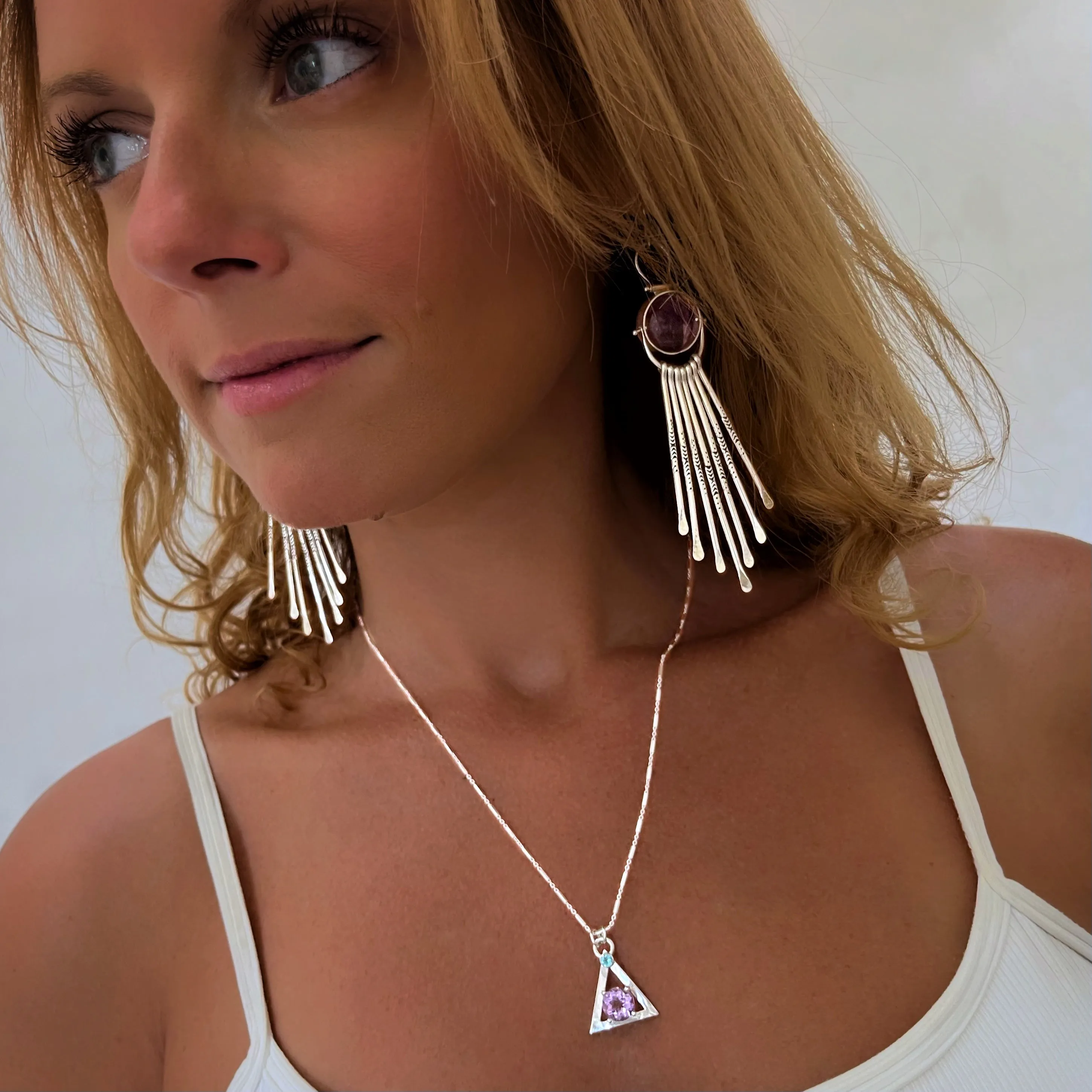 Fluorite fringe earrings in silver