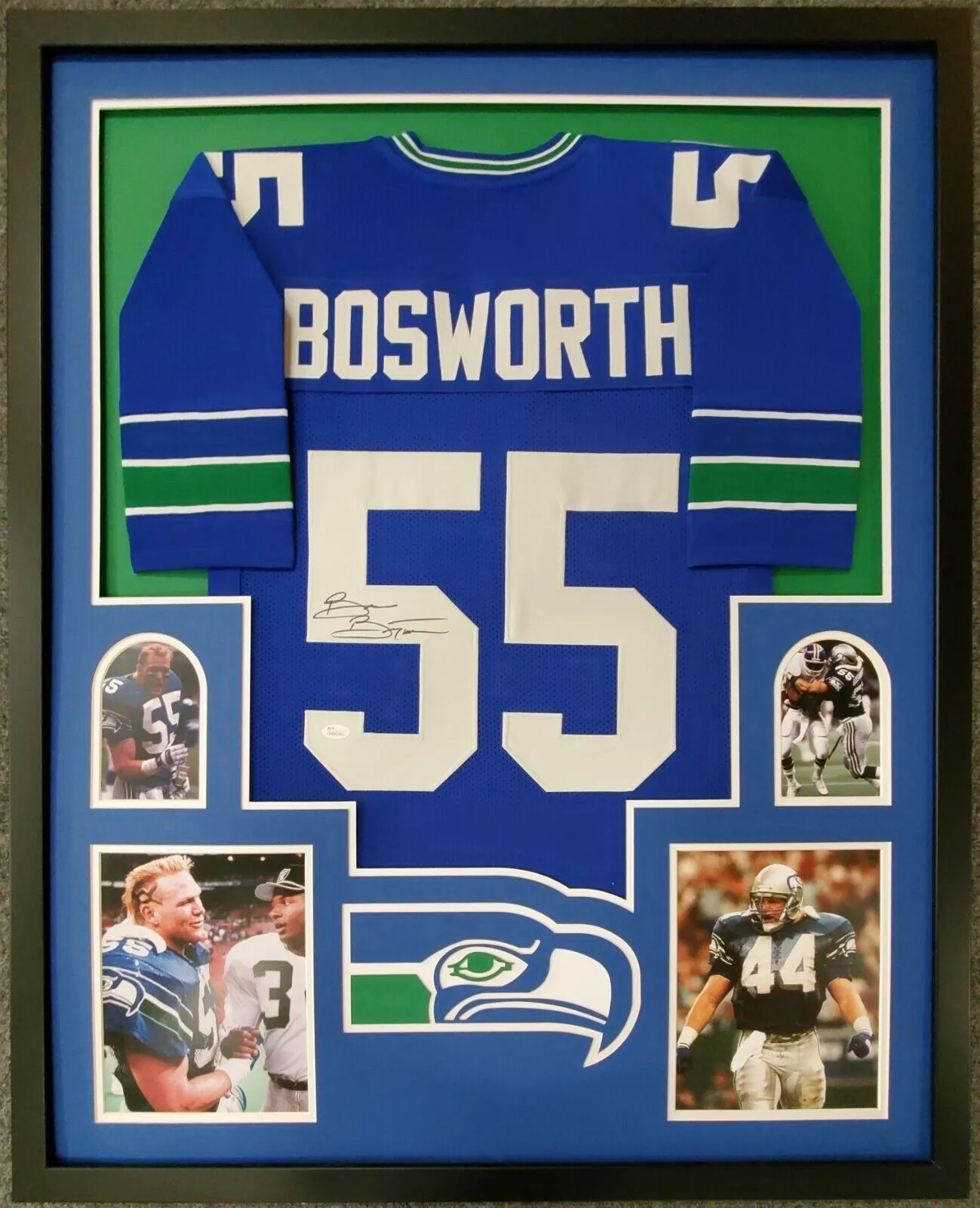 FRAMED SEATTLE SEAHAWKS BRIAN BOSWORTH AUTOGRAPHED SIGNED JERSEY JSA COA