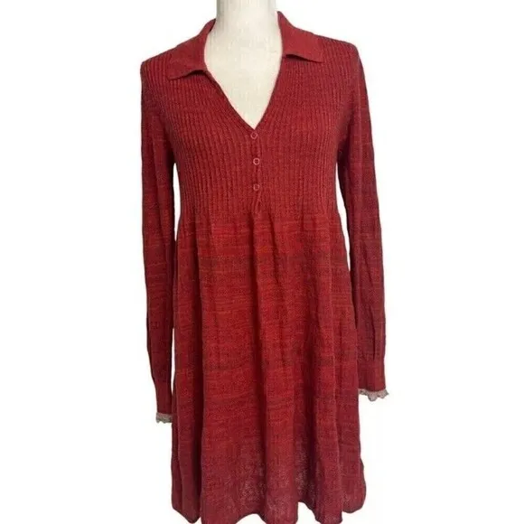 Free People | Anthropologie| Rain Or Shine Women’s Red Knit Mini Dress | Small
