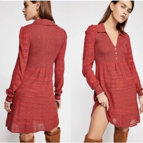 Free People | Anthropologie| Rain Or Shine Women’s Red Knit Mini Dress | Small