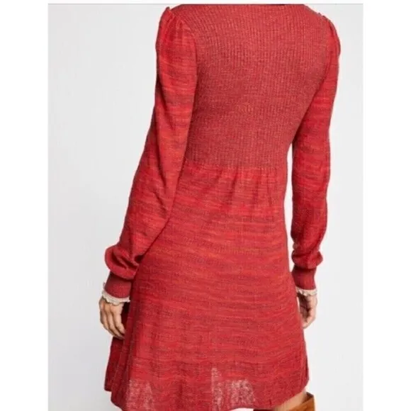 Free People | Anthropologie| Rain Or Shine Women’s Red Knit Mini Dress | Small