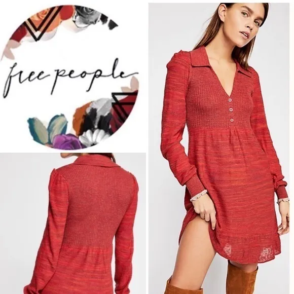 Free People | Anthropologie| Rain Or Shine Women’s Red Knit Mini Dress | Small