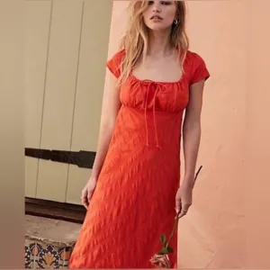 Free People Natalya Solid Midi Dress in Warm Up Red