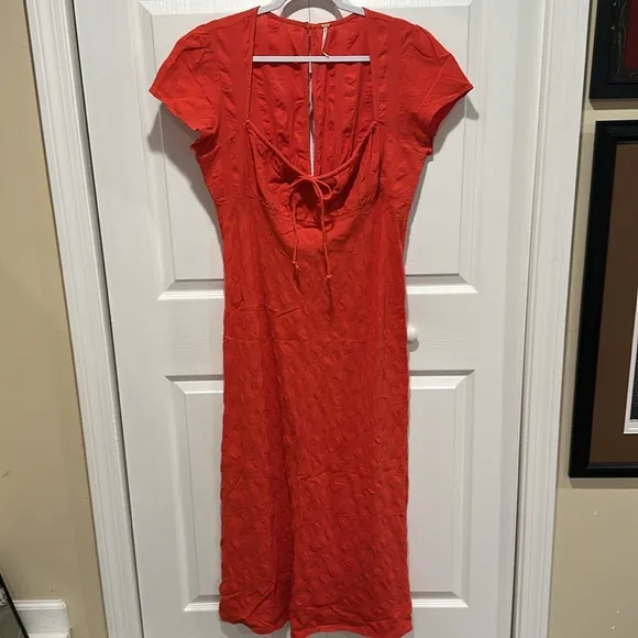 Free People Natalya Solid Midi Dress in Warm Up Red