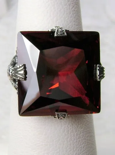 Garnet Cubic Zirconia (CZ) Ring, 12ct Square Gem, Victorian Jewelry #D77