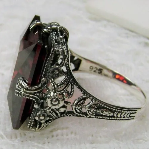 Garnet Cubic Zirconia (CZ) Ring, 12ct Square Gem, Victorian Jewelry #D77