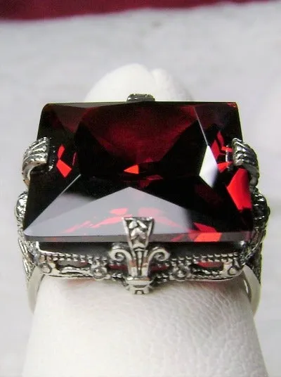 Garnet Cubic Zirconia (CZ) Ring, 12ct Square Gem, Victorian Jewelry #D77