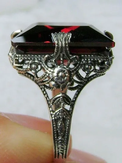 Garnet Cubic Zirconia (CZ) Ring, 12ct Square Gem, Victorian Jewelry #D77