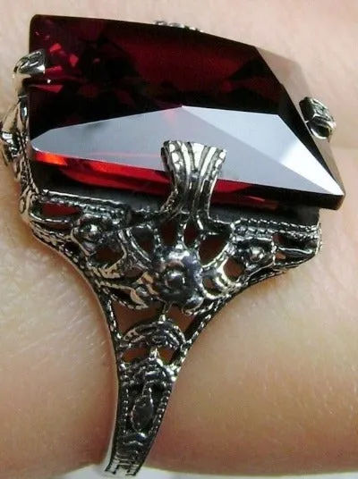 Garnet Cubic Zirconia (CZ) Ring, 12ct Square Gem, Victorian Jewelry #D77