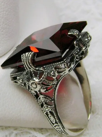 Garnet Cubic Zirconia (CZ) Ring, 12ct Square Gem, Victorian Jewelry #D77