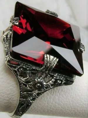 Garnet Cubic Zirconia (CZ) Ring, 12ct Square Gem, Victorian Jewelry #D77