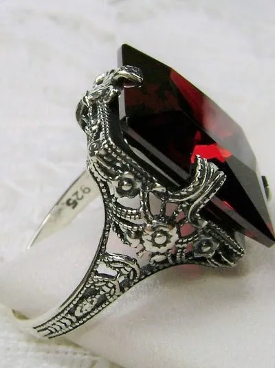 Garnet Cubic Zirconia (CZ) Ring, 12ct Square Gem, Victorian Jewelry #D77