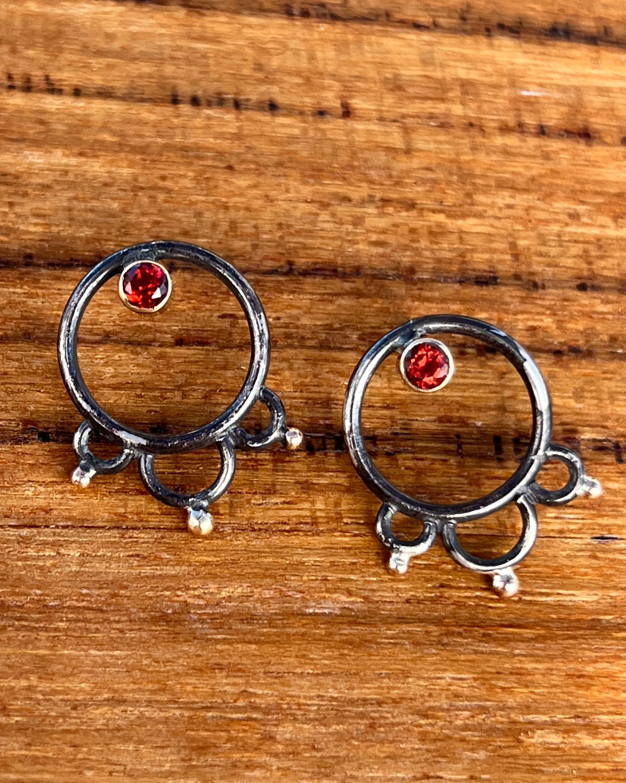 Garnet stud earrings in 14K gold, gold-fill & silver