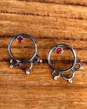 Garnet stud earrings in 14K gold, gold-fill & silver